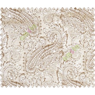 Traditional ivory large paisley floral self design beige dark brown silver main curtain